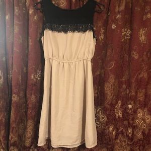 tan and black lace dress